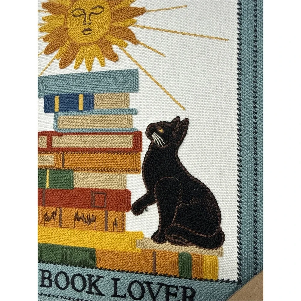 BP Home Textile Embroidery Woven Wall Art Tarot Card The Book Lover Black Cat